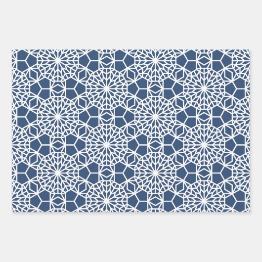 Navy Arabesque Geometric Pattern Inpakpapier Vel (Voorkant 2)