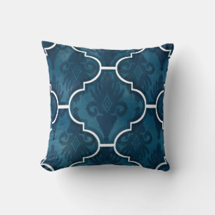 Navy Arabesque IKAT Damask Moroccan Tile Pattern Kussen