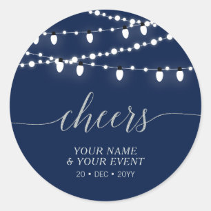 Navy & Argent   Autocollant de fête d'anniversaire
