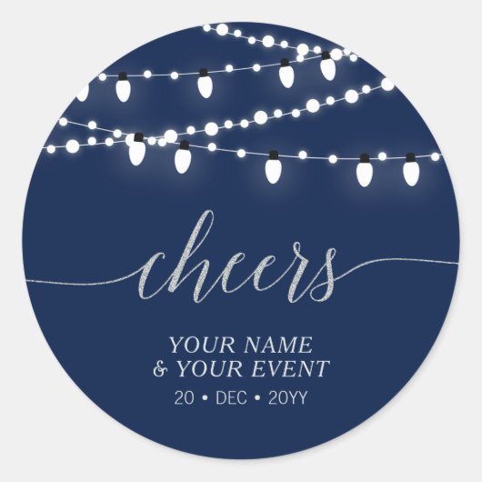 Navy & Argent | Autocollant de fête d'anniversaire (Devant)