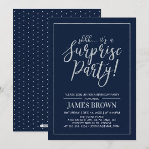 Navy & Argent   Invitation Anniversaire Moderne Su