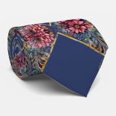 Navy Argyle Waterverf Peonies Floral Faux Gold Stropdas (Opgerold)