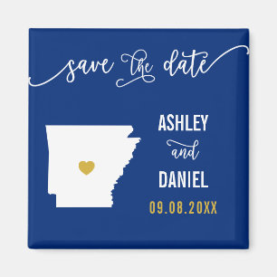 Navy Arkansas Wedding Save the Date Map Magneet