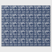 Navy Art Deco Happy Birthday Cadeaupapier (Vlak)