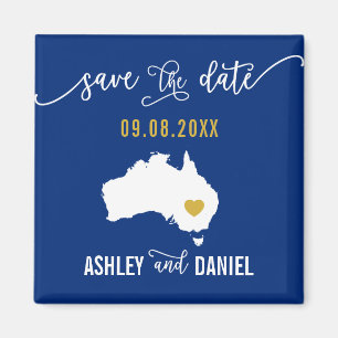Navy Australia Wedding Save the Date Map Magneet