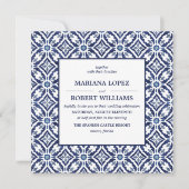 Navy Azulejo | Spaans Tegel Pattern Wedding Kaart (Voorkant)