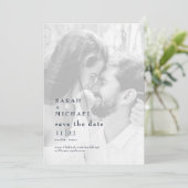 Navy B/W Fotobruiloft Bewaar de datum Save The Date (Staand voorkant)