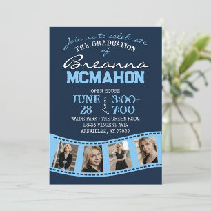 Navy & Baby Blue Filmstrip 5 Foto Afstuderen Kaart