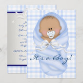 Navy Baby Blue Gingham Baby Boy Douche Uitnodiging (Voorkant / Achterkant)