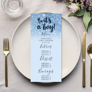 Navy Baby Blue Glitter Het is een Baby shower. Menu