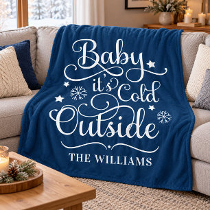 Navy Baby It's Cold Outside Familie Naam Fleece Deken