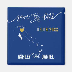 Navy Bahamas Wedding Save the Date Map Magneet