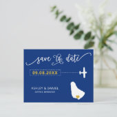 Navy Barbados Wedding Save the Date Map Briefkaart (Staand voorkant)