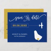 Navy Barbados Wedding Save the Date Map Briefkaart (Voorkant / Achterkant)