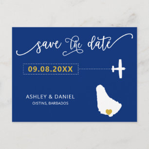 Navy Barbados Wedding Save the Date Map Briefkaart