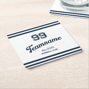 Navy Baseball Club Custom Player Nummer & TeamName Vierkante Kartonnen Onderzetter