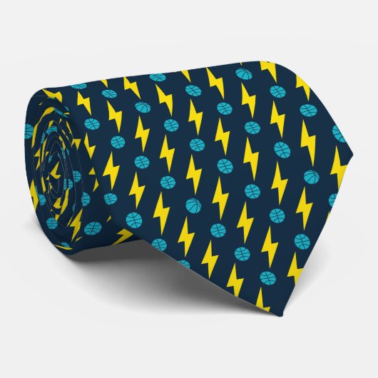 Navy Basketbal en Thunder Lightning Bolt Patroon Stropdas (Opgerold)