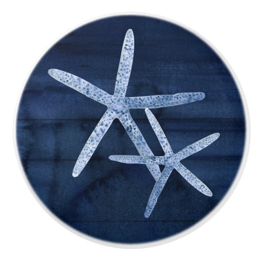 Navy Beach Starfish Shell Rustic Blue White Wood Keramische Knop (Voorkant)