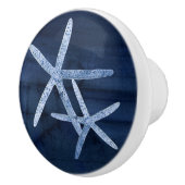 Navy Beach Starfish Shell Rustic Blue White Wood Keramische Knop (Rechts)