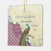 Navy & Berry Berry Elegant Damask Peacock Wedding Keramisch Ornament (Links)