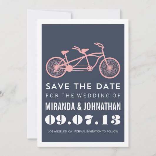 Navy Bicycle Design Photo Save the Date Invites (Voorkant)