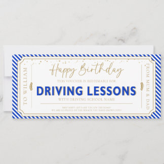 Navy Birthday Driving Lessons Gift Voucher Card Kaart