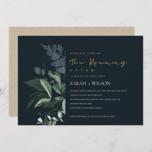 Navy Black Green Leafy Fauna Morning After Invite Bedankkaart