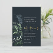 Navy Black Green Leafy Foliage Wedding Invite Bedankkaart (Staand voorkant)