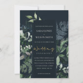 Navy Black Leafy Tropical Foliage Wedding Invite Bedankkaart (Voorkant)