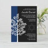 Navy Black Tree of Life Bar Mitzvah Invitations Kaart (Staand voorkant)