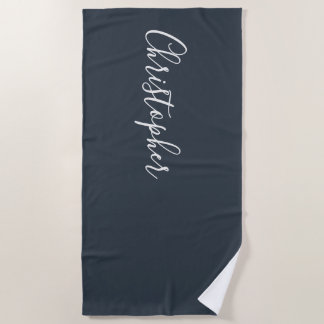 Navy Blau Wit Aangepast Schrift Naam Minimalistisc Strandlaken