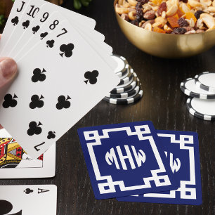 Navy Blau Witte Cirkel Monogram Griekse Sleutel DI Pokerkaarten