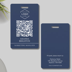 Navy Blau Witte Zakelijk Logo QR Code  Badge