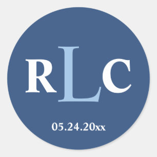 Navy blauw 3 initiaal monogram label bruiloft guns