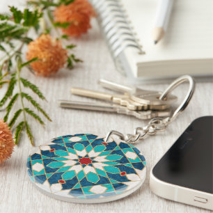 Navy Blauw Blauwgroen Wit Rood Marmer Marokkaans M Sleutelhanger