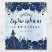 Navy Blauw Bloemen Prinses Quinceanera Verjaardag Wijn Etiket (Enkel label)