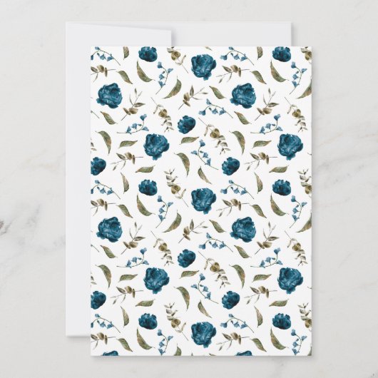 Navy Blauw Bloemenbruiloft repetitie diner Kaart (Achterkant)