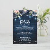 Navy Blauw Blush Bloemen Rustiek String Licht Deta Informatiekaartje (Staand voorkant)