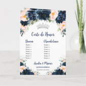 Navy Blauw Blush Bloemen Twins Prinses Quinceañera Programma (Achterkant)