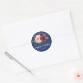 Navy Blauw Blush Bourgondië Roos String Licht Brui Ronde Sticker (Envelop)