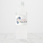 Navy blauw blush roze bloemencustom waterfles etiket (Voorkant)