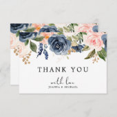 Navy Blauw Blush Roze Rose Boho Bedankkaart (Voorkant / Achterkant)