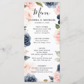Navy Blauw Blush Roze Rose Boho Bruiloft Menu (Voorkant)