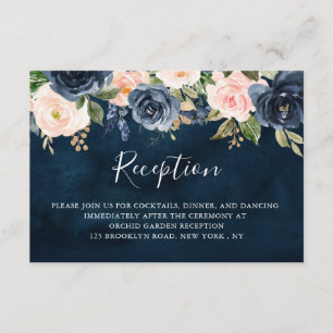 Navy Blauw Blush Roze Rose Boho Bruiloft Receptie Informatiekaartje