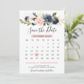 Navy Blauw Blush Roze Rose Boho Kalender Save The Date (Staand voorkant)