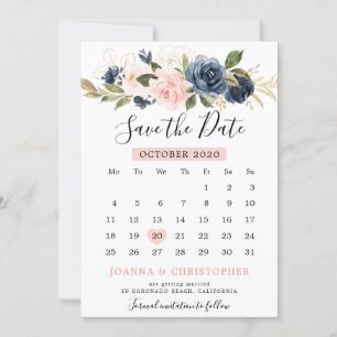 Navy Blauw Blush Roze Rose Boho Kalender Save The Date