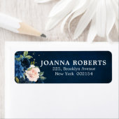 Navy Blauw Blush Roze Rose Botanisch Adres Etiket (Insitu)