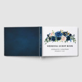 Navy Blauw Blush Roze Rose Botanische Bruiloft Gastenboek (Volledig)