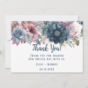Navy Blauw Blush Roze Rozen Bruiloft Dank u Kaarte Kaart