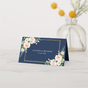 Navy blauw & blush waterverf bloemenbruiloft
